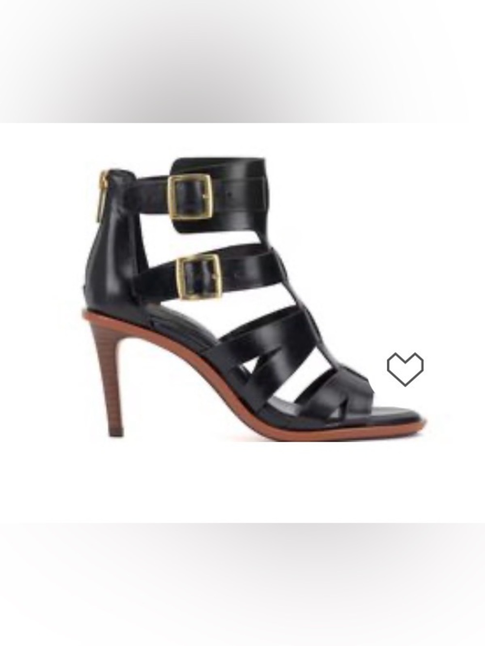 NWT Vince Camuto “Frenton”Black Strappy High-Heel Sandals with Gold Buckles